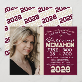 Borgoña y Crema Tan Graduada Invitación a la foto