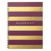 Borgoña y cuaderno personalizado oro