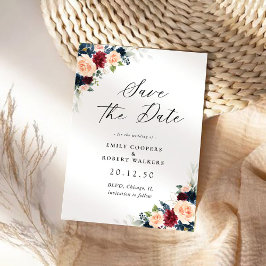 Borgoña y floral de la marina salvan la tarjeta de