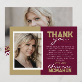 Borgoña y graduación de oro 2 Tarjeta de agradecim