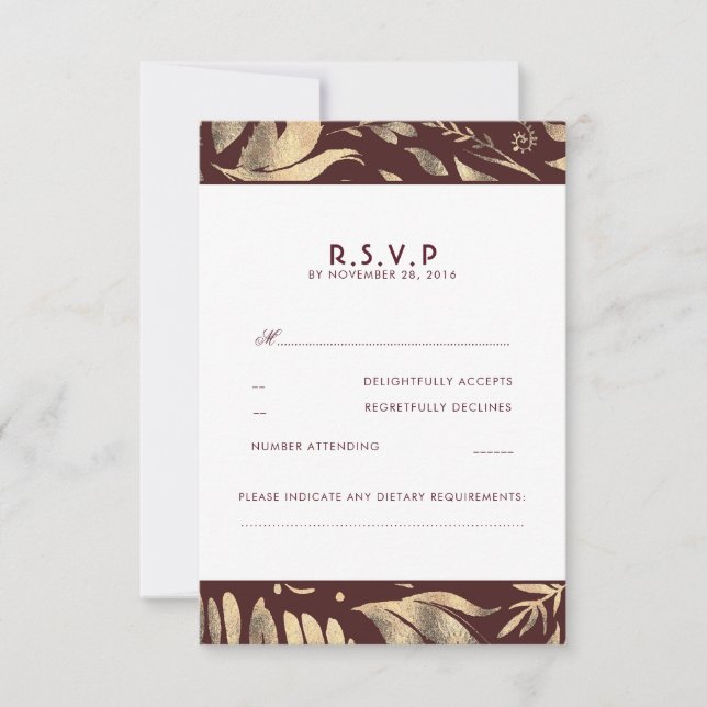 Borgoña y hojas de oro caen en la boda RSVP (Anverso)