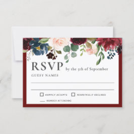 Borgoña y la Marina Elegante Boda Floral RSVP