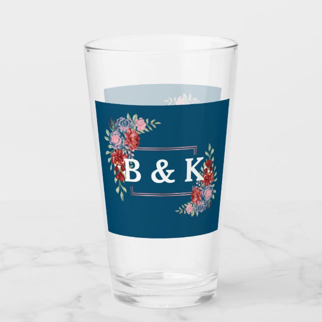 Borgoña y Rosa en Boda Floral Azul (Anverso)