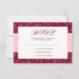 Borgoña y Rubor Pink Damask Swirl Wedding RSVP