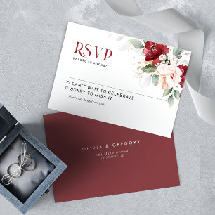 Borgoña y Rubor Pink Floral Wedding RSVP