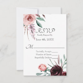 Borgoña y Rubor Pink Floral Wedding RSVP