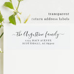 Borrar etiquetas de dirección de devolución transp<br><div class="desc">Elegantes etiquetas de dirección de devolución transparentes para los sobres de invitación. Cada etiqueta de la hoja de 8x8" es ligeramente inferior a 1" de alto por aproximadamente 2, 5" de ancho.</div>