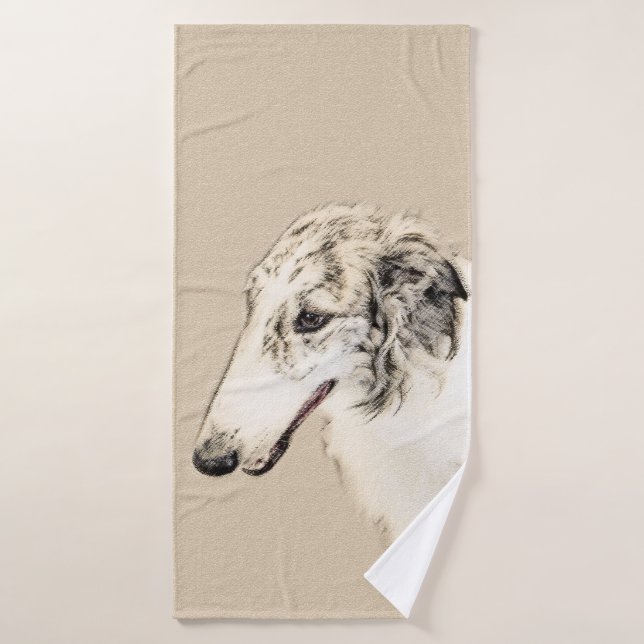 Borzoi (Brindle plateado) Pintura original de arte (Toalla de baño)