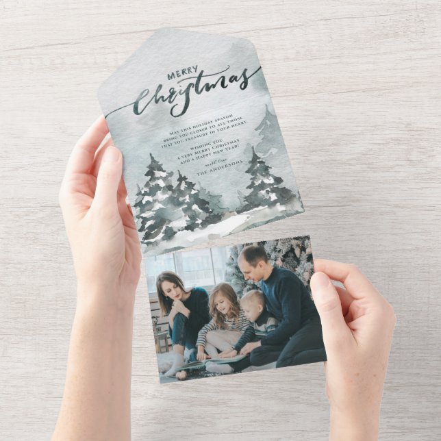 Bosque acuático | Tarjeta fotográfica navideña Mer (desgarro)