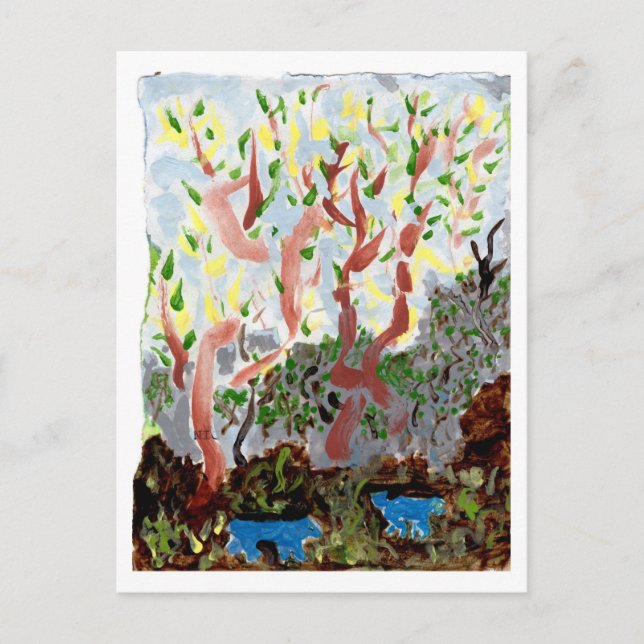 Bosque con bestias azules y tipo postal (Anverso)