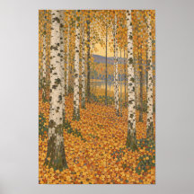 Bosque de abedules de otoño dorado - Arte mural Ar