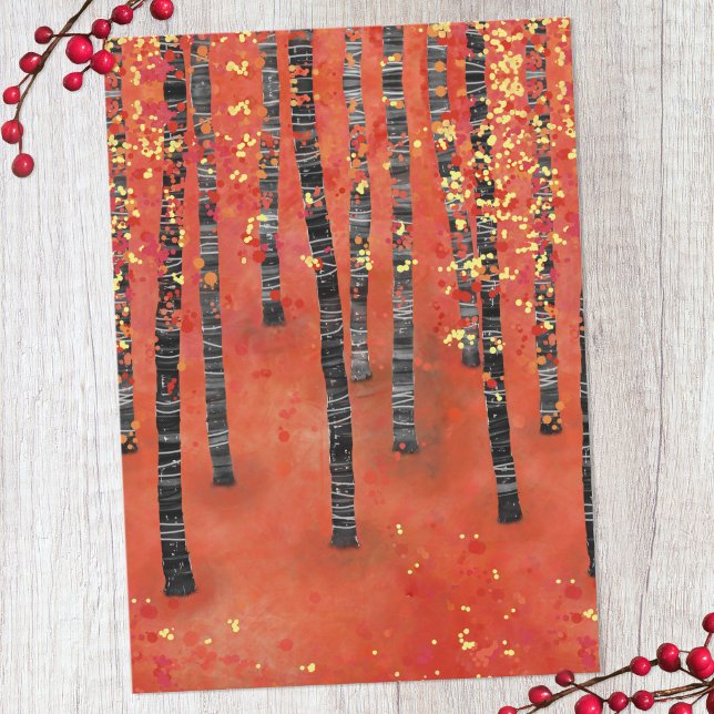 Bosque de abedules paisaje tarjeta plana (Birch tree forest art card)