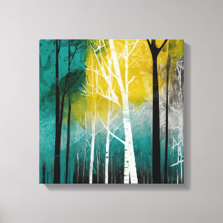 Bosque de atardecer verde azulado Arte mural de ac