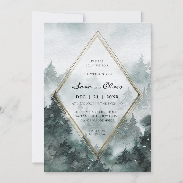 Bosque de bosques | Invitación a la boda acuarela (Anverso)