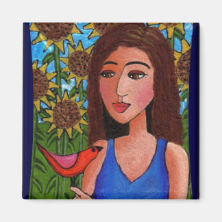 Bosque de girasoles, Lady & Red Bird - imán