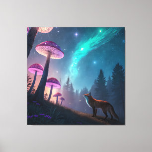 Bosque de Hongos Brillantes Arte de Zorro Fantasía