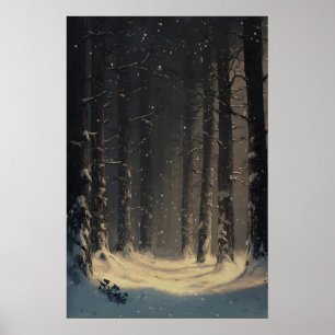 Bosque de invierno mágico Arte de pared de bosque