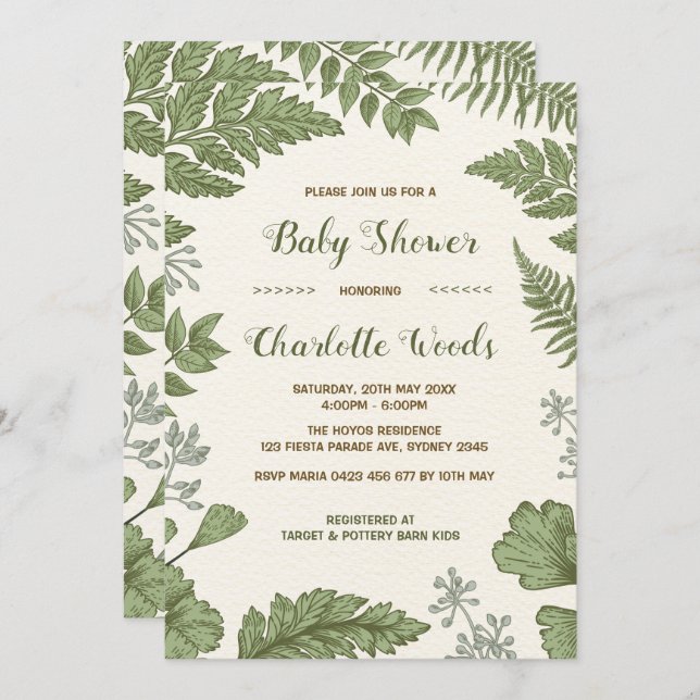 Bosque de Invitación de Baby Shower para la vegeta (Anverso / Reverso)