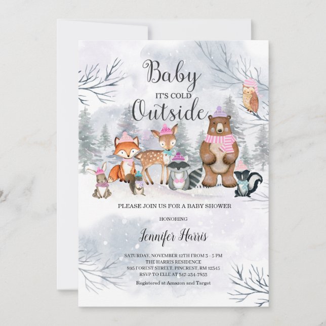 Bosque de Invitación de Chica de Baby Shower de Wo (Anverso)