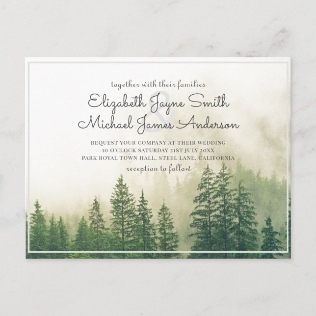 Bosque de Invitaciones a la Boda de Árboles Pinos  (Anverso)