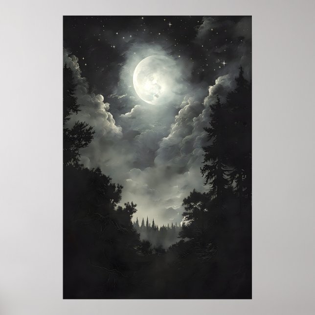 Bosque de Luna y Estrellas, Impresión Gótica de Da (Frente)