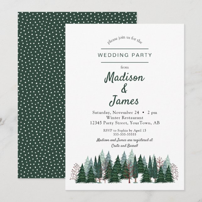 Bosque de pinos | Fiesta de boda | Invitación (Anverso / Reverso)