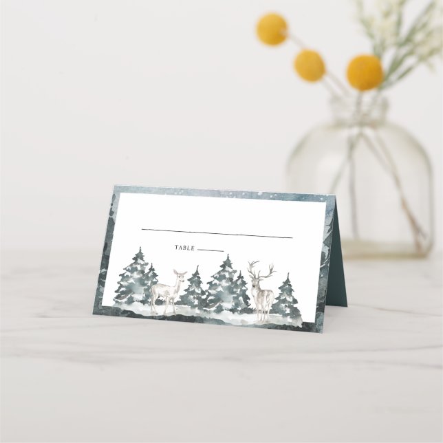 Bosque de Woodland con tarjeta de lugar de ciervo (Anverso)