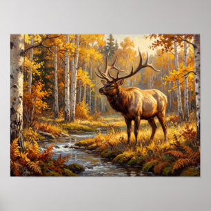 Bosque dorado de abedul y álamo & Arte de alce