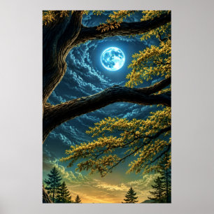 Bosque Encantado Arte de Impresión Nocturna con Lu