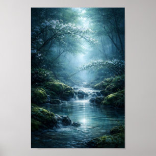 Bosque Encantado Río Bajo la Luz de la Luna Arte