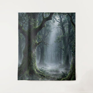 Bosque Encantado | Tapiz de Fantasía Verde Brumoso