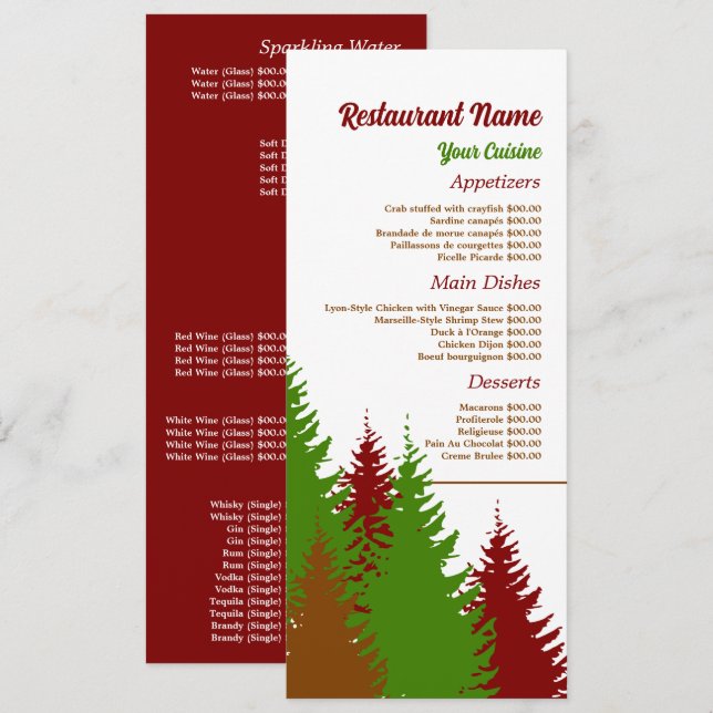 Bosque Festivo, Restaurante Menú Delgado (Anverso / Reverso)