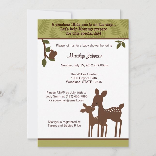 Bosque forestal Willow Deer Baby Shower Invitación (Anverso)