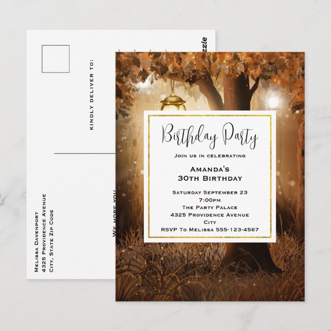 Bosque mágico con luces de hadas Invitación de cum (Anverso / Reverso)
