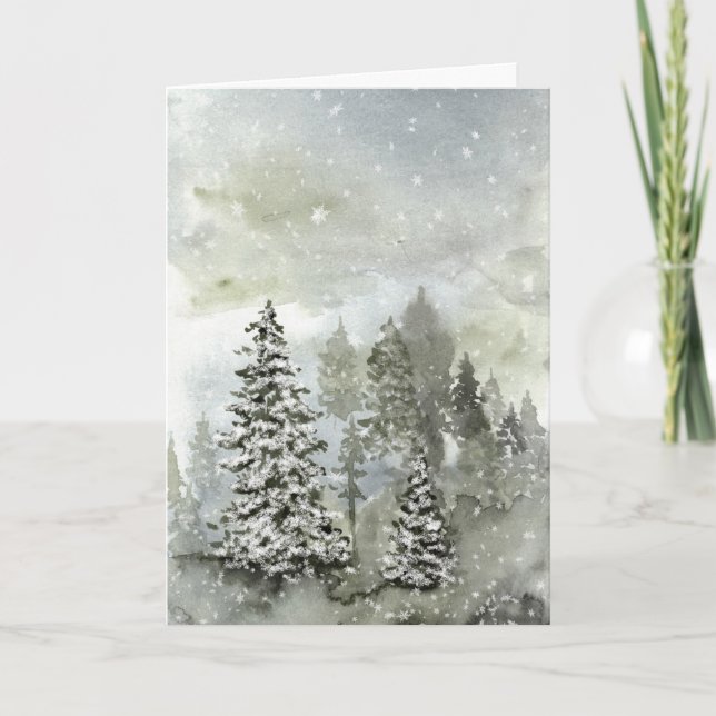 Bosque moderno y nevado árbol de Navidad (Anverso)