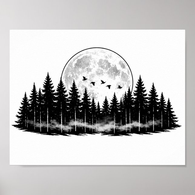 Bosque negro y blanco Sketch, decoración del hogar (Frente)