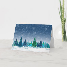 Bosque nevado contemporáneo azul Feliz Navidad