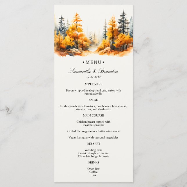 Bosque otoñal, menú de cena Boda de Woodland otoño (Anverso)