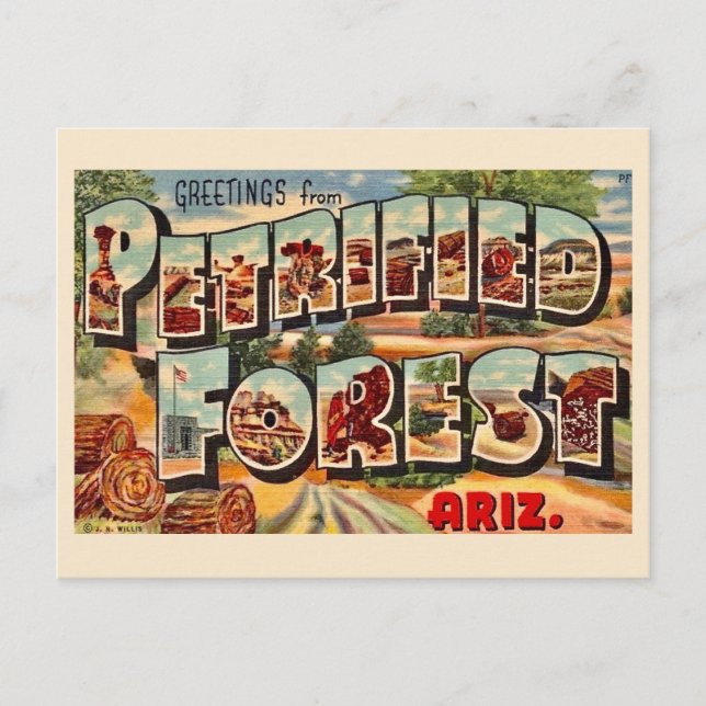 Bosque Petrificado Retro Tarjeta Postal Arizona (Anverso)