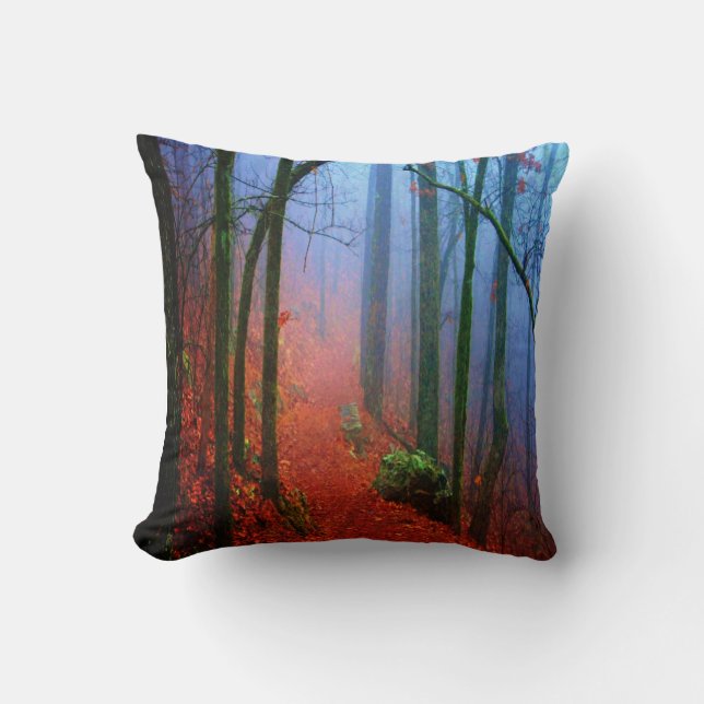 Bosque Pintado Almohada Cuadrada de Niebla Azul de (Anverso)