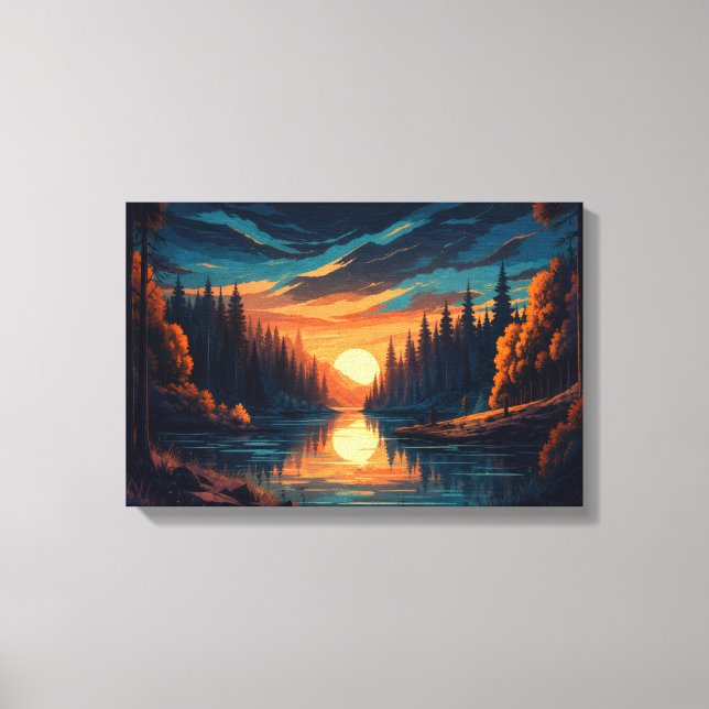 Bosque Río Atardecer Dorado Arte de Pared de Lienz (Anverso)