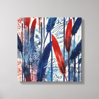 Bosque rojo azul Arte de pared de acuarela