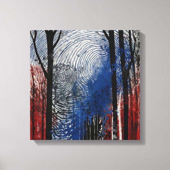 Bosque rojo azul Arte de pared de acuarela (Anverso)