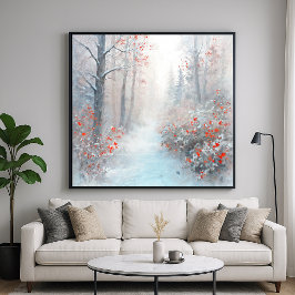Bosque Rojo y Nevado - Arte de Estilo Impresionist
