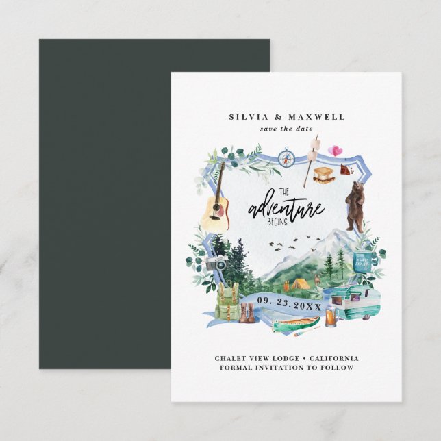 Bosque Rústico Montaña | Cresta de Boda de Camping (Anverso / Reverso)