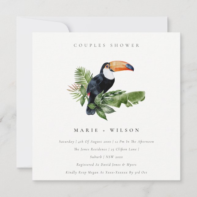 Bosque tropical tropical Toucan Couples Invitación (Anverso)