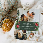 Bosque Verde Botánico 3 Foto Feliz Navidad<br><div class="desc">Esta colección cuenta con flores de color agua rojo,  bayas y vegetación de invierno con tipografía moderna y elegante,  con un patrón botánico de invierno.</div>
