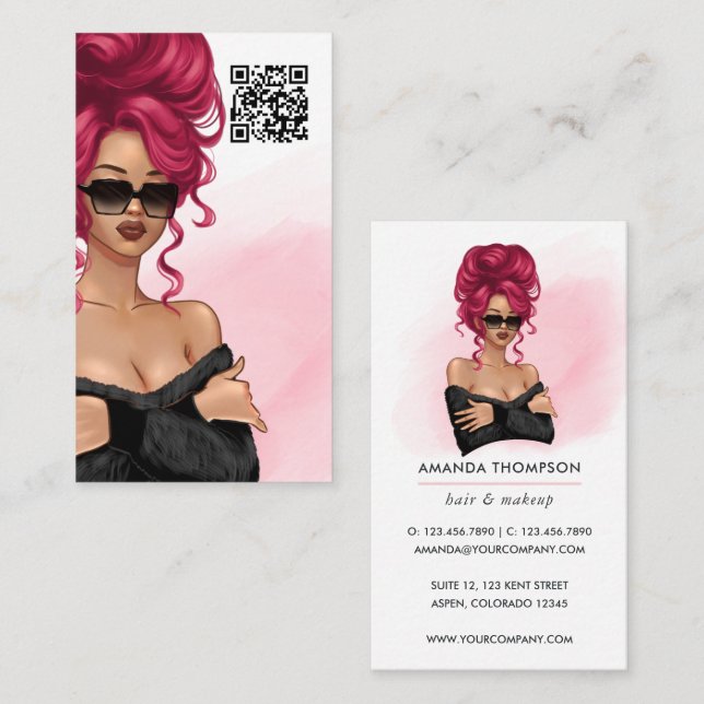 Boss Lady Hair Stylist QR Code tarjeta de presenta (Anverso / Reverso)