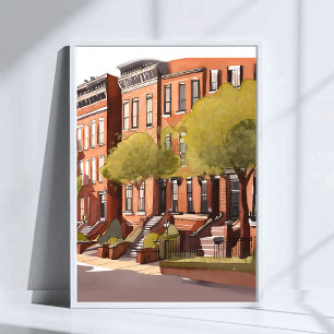 Boston Brownstones   Beacon Street Arte de Acuarel