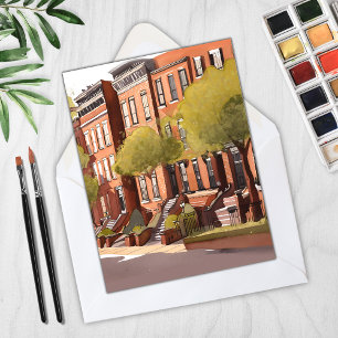 Boston Brownstones   Beacon Street Tarjeta Acuarel